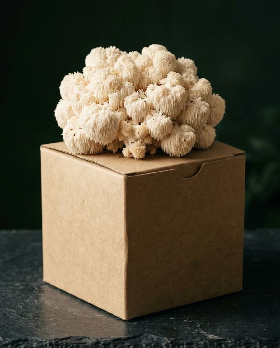 Coral Tooth mushrooms growing from a fruiting block